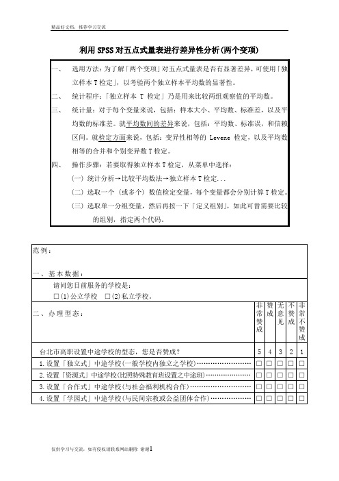 最新利用SPSS对五点式量表进行差异性分析