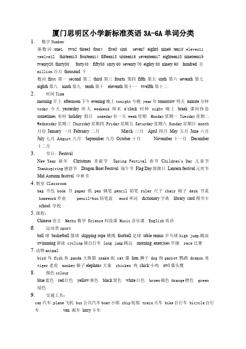 厦门思明区2018年小学英语1--6年级掌握的词汇