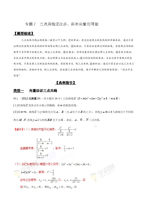 高考数学专项讲解：专题3.7三点共线证法多,斜率向量均可做