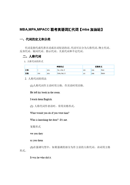 MBA,MPA,MPACC联考英语词汇代词