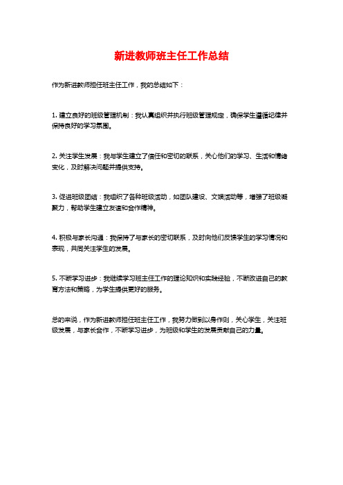 新进教师班主任工作总结