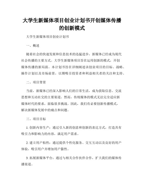 大学生新媒体项目创业计划书开创媒体传播的创新模式