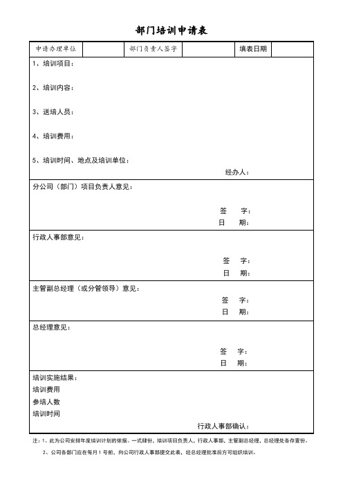 部门培训申请表