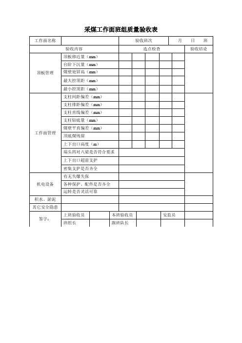 采煤工作面班组质量验收表已改