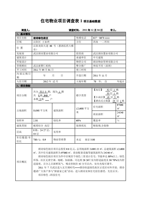 汉阳郎诗绿色街区市场调研表