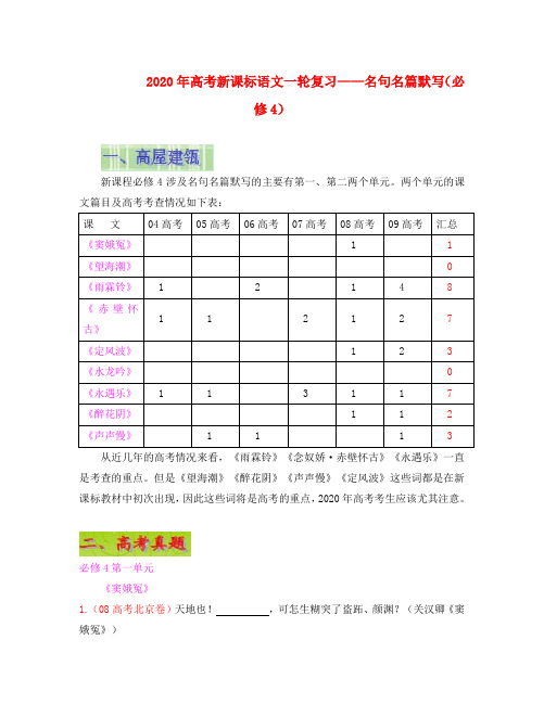 (新课标)2020届高考语文第一轮复习必备精品：名句名篇默写(必修4)