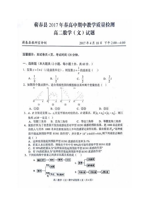 湖北省黄冈市蕲春县2016-2017学年高二数学下学期期中试题 文(扫描版)