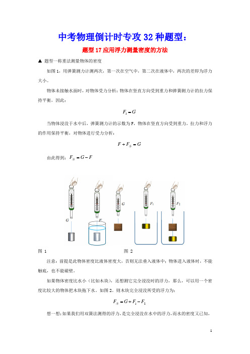 中考物理倒计时专攻32种题型17应用浮力测量密度的方法(含参考答案)