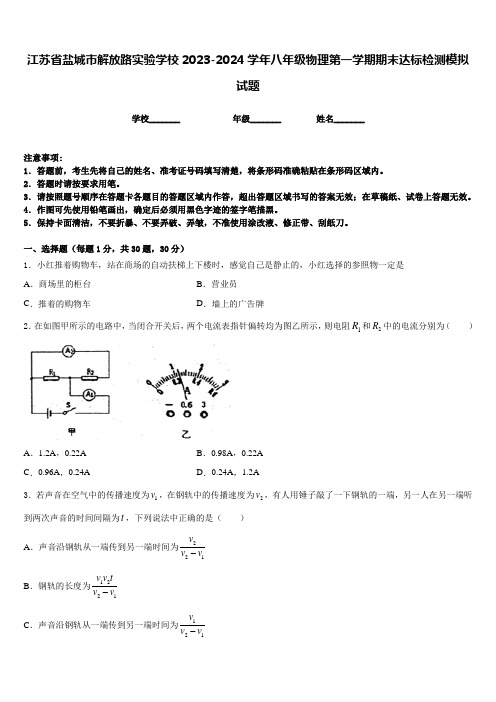 江苏省盐城市解放路实验学校2023-2024学年八年级物理第一学期期末达标检测模拟试题含答案