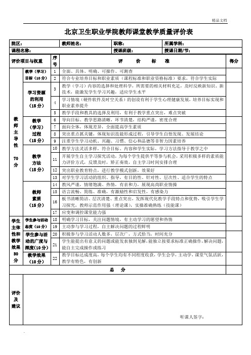 《教师课堂教学质量评价表》