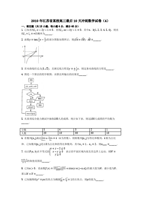 数学_2010年江苏省某校高三最后10天冲刺数学试卷(4)(含答案)