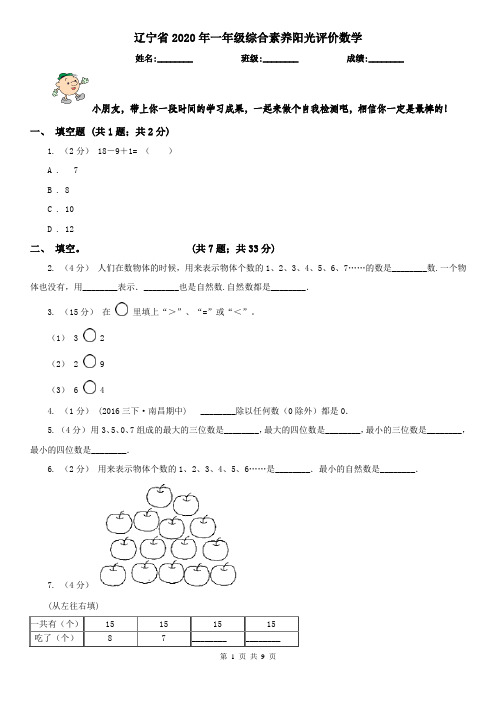 辽宁省2020年一年级综合素养阳光评价数学