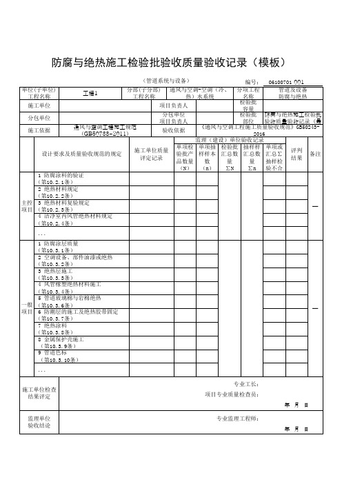 防腐与绝热施工检验批验收质量验收记录(模板)