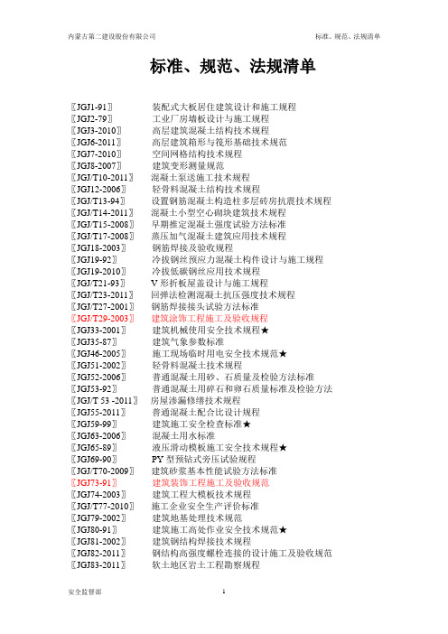 JGJ标准规范清单(2011年10月19日修订)