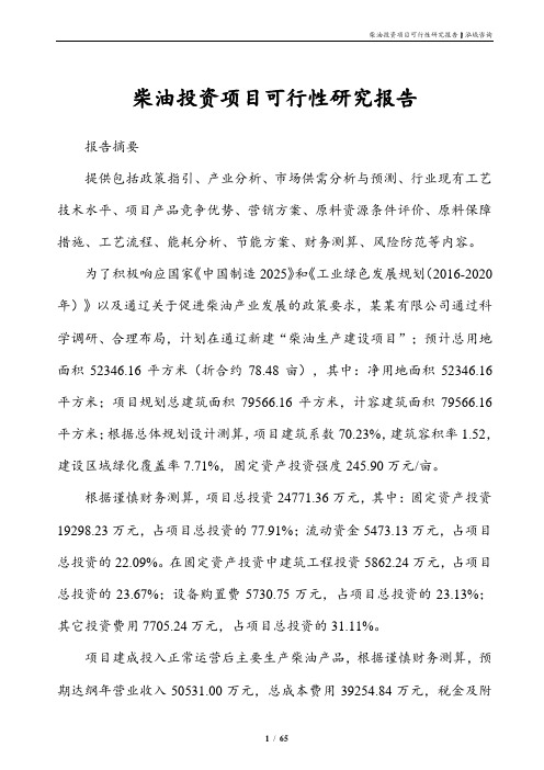 柴油投资项目可行性研究报告