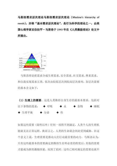 马斯洛需求层次理论马斯洛需求层次理论