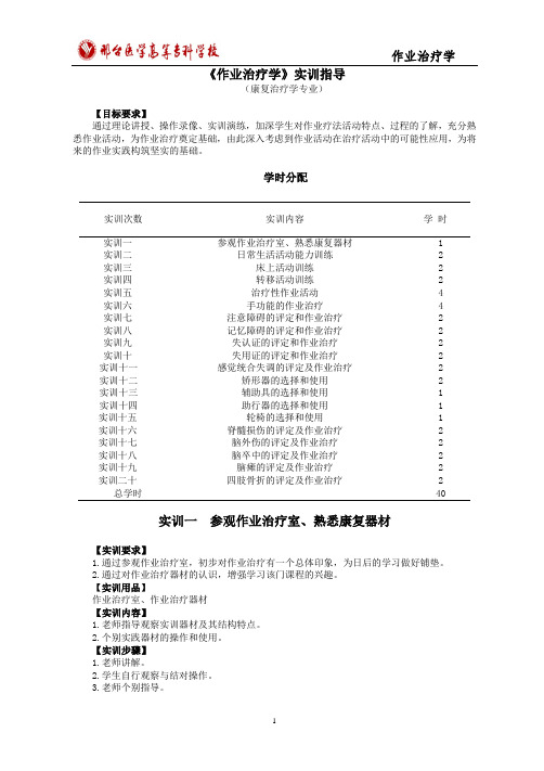 《作业治疗学》实训指导