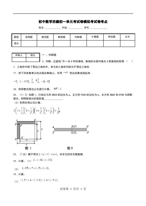 初中数学西藏初一单元考试卷模拟考试卷考点.doc