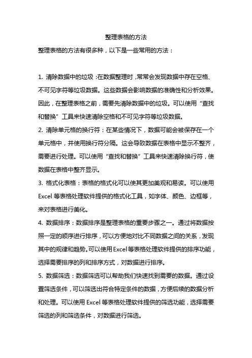 整理表格的方法