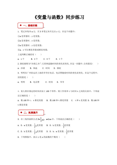 华东师大版八年级数学下册 同步练习变量与函数