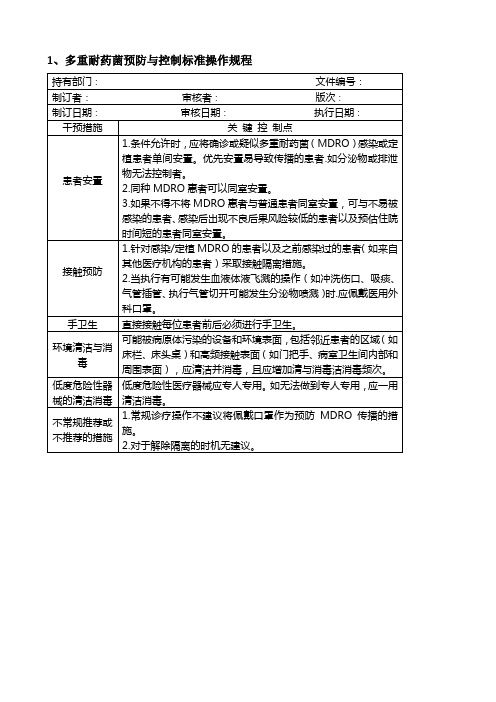 医院感染预防与控制标准操作规程