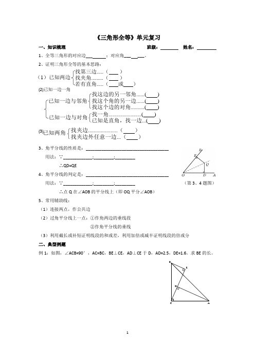 人教版八上数学第12章全等三角形复习教学案