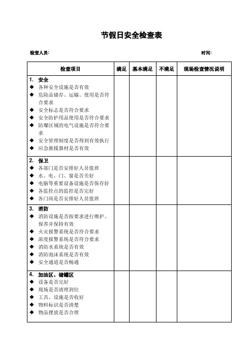 加油站隐患排查节假日安全检查表