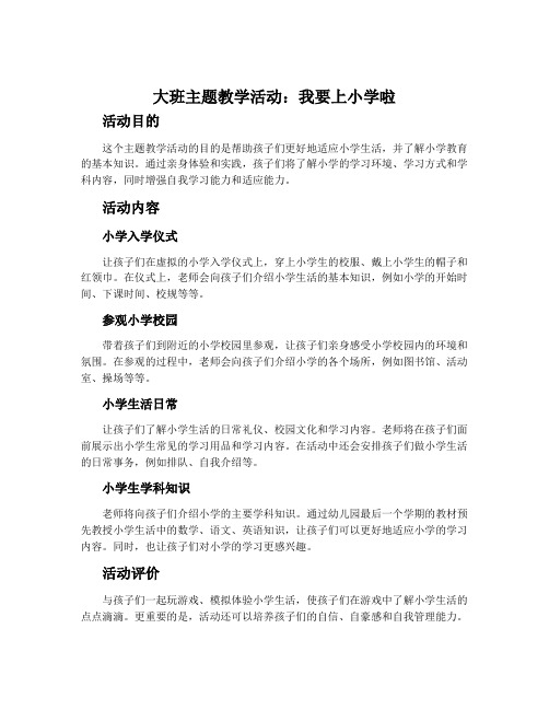 大班主题教学活动：我要上小学啦