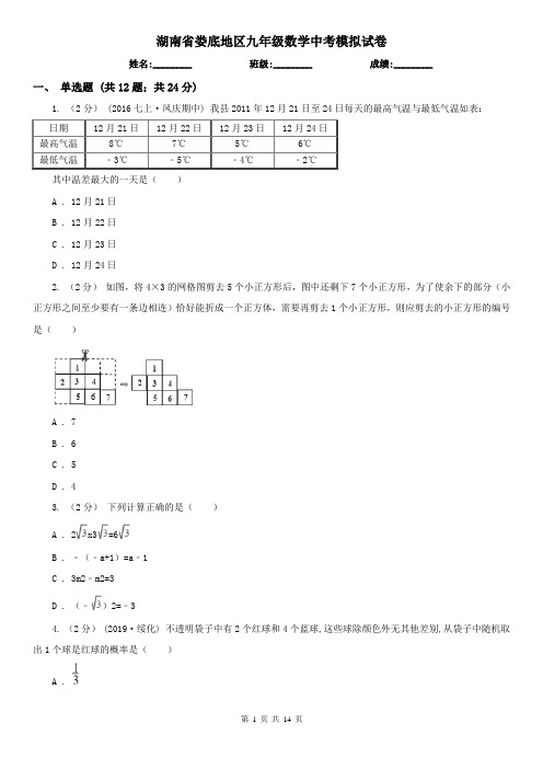 湖南省娄底地区九年级数学中考模拟试卷