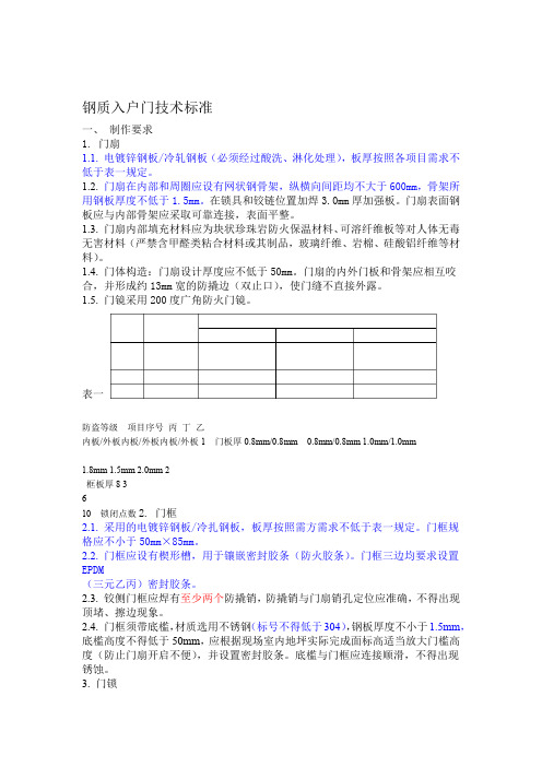 入户门技术标准要求