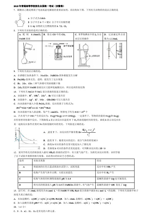 2015浙江、北京、安徽、福建、广州等七省高考化学精编(带答案)