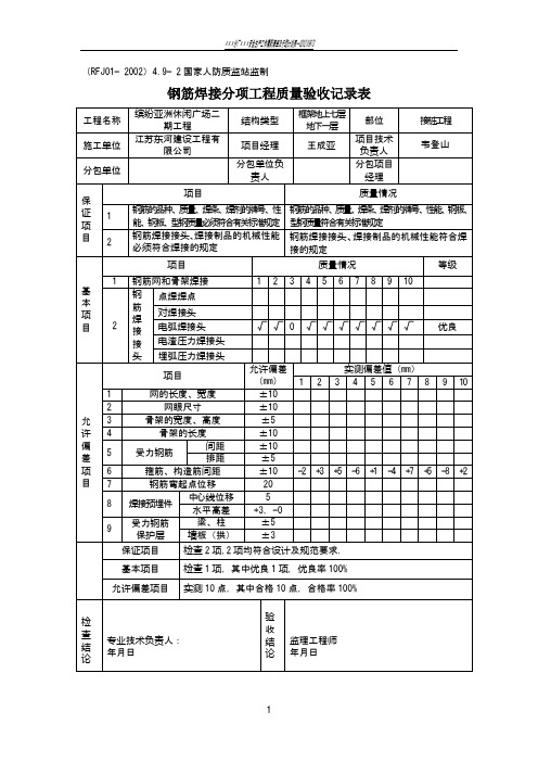 钢筋焊接分项工程质量验收记录