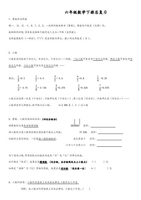 2023年新人教版六年级数学下册总复习知识点