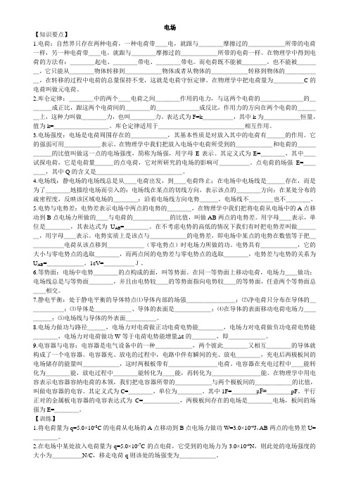 高中物理电场恒定电流磁场电磁感应知识点及大量习题