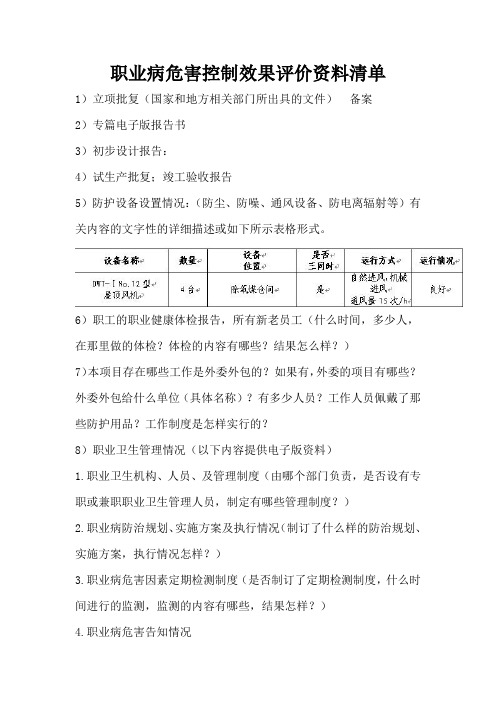 职业病危害控制效果评价资料清单