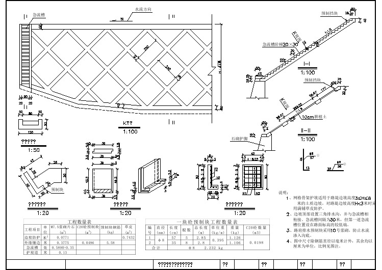 路堤边坡网格骨架防护设计图(护脚)