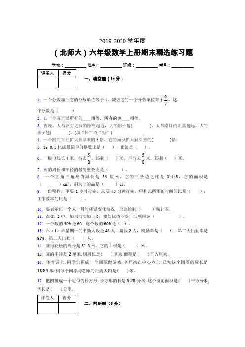 北师大2019-2020学年上学期六年级数学期末精选练习题 (135)