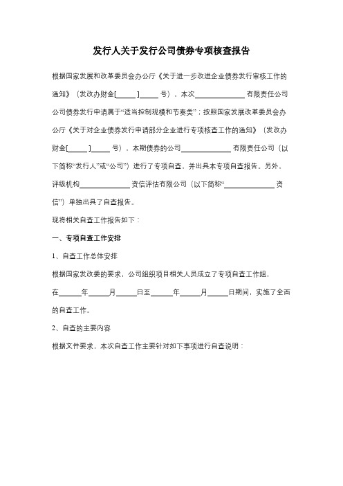 发行人关于发行公司债券专项核查报告