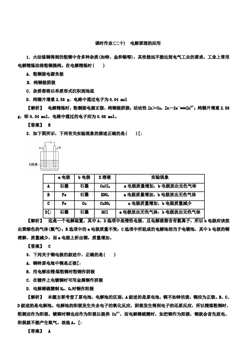 【课堂新坐标】(教师用书独具)2019年高中化学选修四【配套课时作业】4-3-2 电解原理的应用(含答案详解)