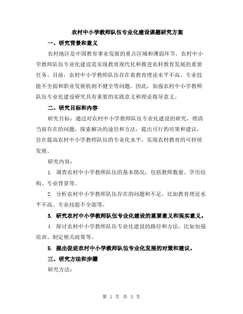 农村中小学教师队伍专业化建设课题研究方案