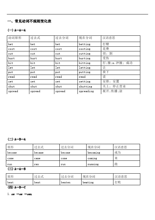 常见动词不规则变化表1