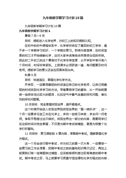 九年级新学期学习计划10篇