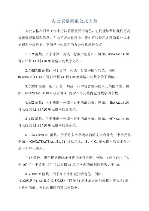 办公表格函数公式大全