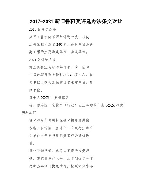 2017-2021新旧鲁班奖评选办法条文对比