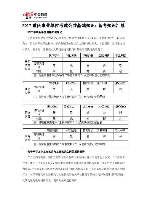 2017重庆事业单位考试公共基础知识：备考知识汇总