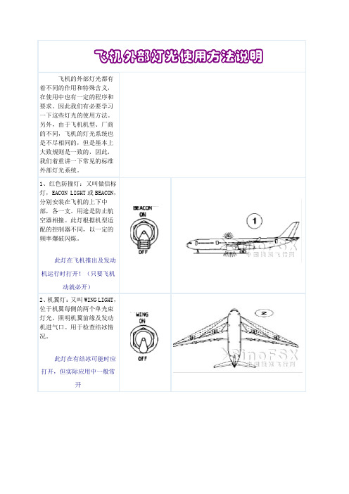 飞机外部灯光使用方法说明