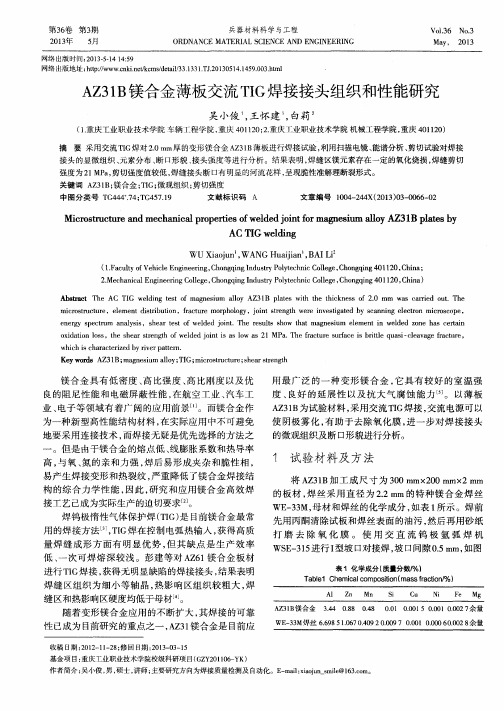 AZ31B镁合金薄板交流TIG焊接接头组织和性能研究