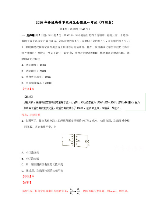 2016年高考真题——理科综合(四川卷) Word版含解析