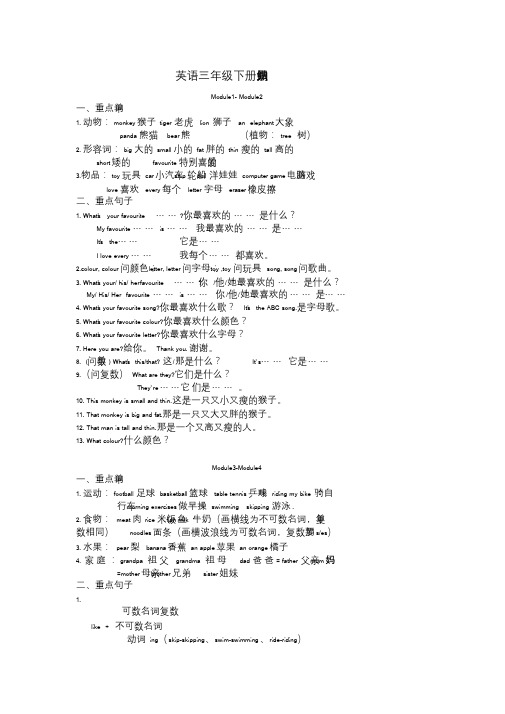 外研版(三年级起点)版小学三年级下册英语知识点归纳