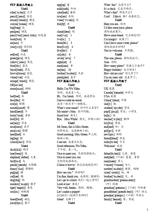 PEP英语三、四、五、六年级上、下册(单词、句型)3